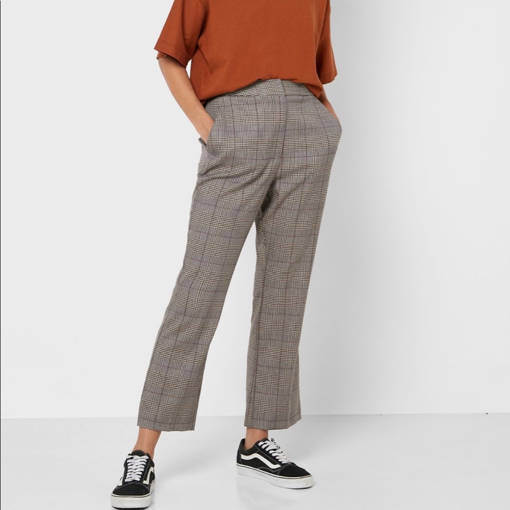 🌰 TOPSHOP | Brand New Tan Plaid Relaxed Trousers